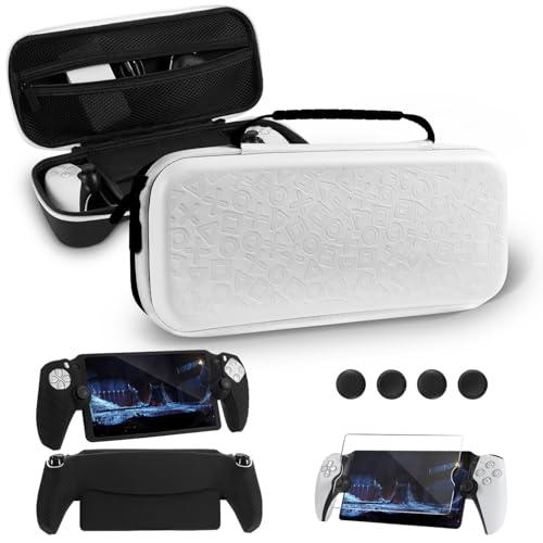 8 in 1 Set di Accessori Compatibile con Playstation Portal, Portal Custodia Rigida con Copertura Protettiva in Silicone Compatibile con PS5, Protezione Schermo con 4 Tasti da Pollice - Nero & Bianco