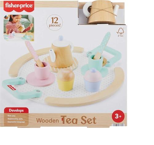 Fisher-Price - Servizio da Tè in Legno, set giocattolo con teiera, tazze e piattini, 12 accessori in legno inclusi, giocattolo per bambini, 3+ anni, HXT82