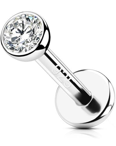 OUFER 16G Piercing Helix Filettato Interno Labret Piercing Argento 925 Orecchini Tragus Trasparente 2/2.5/3 mm CZ Gioielli Per Il Corpo 6/8/10 mm