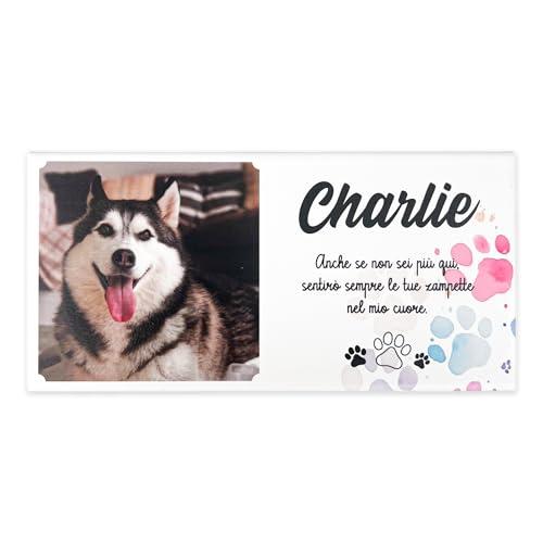 Albalù Targa lapide Cane Commemorativa Personalizzabile in Gres Porcellanato Misura 10x20 cm per lapide, cimitero o Interno, con Foto, Nome, Date e Dedica