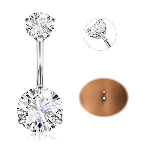 Diamday Piercing Ombelico G23 Titanio Piercing Ombelico Anello 14G CZ Ombelico Barra Piercing Pancia Bar Lungo Ombelico Barbell Ventre Anello Piercing Gioielli for Donna Uomo 8/10/12/14/16mm