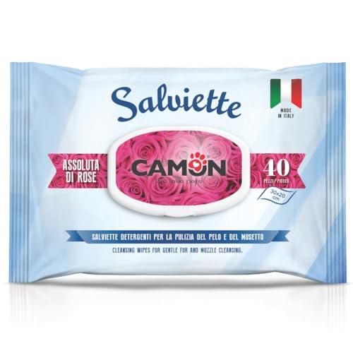 CAMON | Salviette Detergenti per Cani e Gatti, 30x20 cm, Confezione da 40 Pezzi, Fragranza Assoluta di Rose, Senza Alcool etilico né Parabeni, Made in Italy