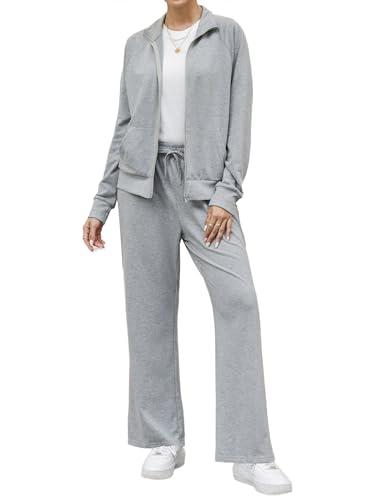 Terecey Tuta Donna Completa 2 Pezzi Tute Sportive Completa Tuta Invernale Elegante Tuta de Ginnastica Tuta Felpata Casual Abbigliamento per Jogging Correre Fitness Grigio L