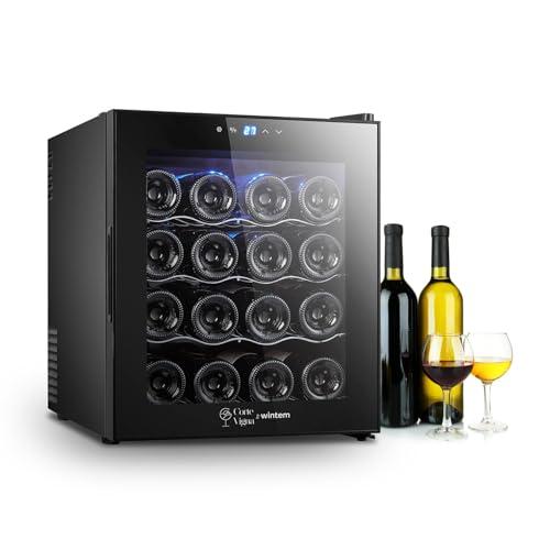 Wintem Cantinetta Vino per 16 Bottiglie da 48L - Mini Frigo Bar Refrigerato con Illuminazione LED, Silenzioso, Regolazione 12-18°C - Wooler12 Design Moderno ed Elegante