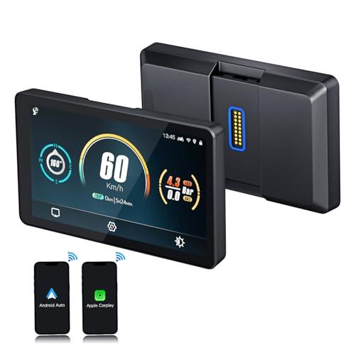 Display touchscreen premium CARabc DB601 da 6'' per moto BMW, CarPlay wireless e Android Auto, impermeabile IP68, GPS integrato, Wi-Fi 5G, supporto Siri e Google Assistant