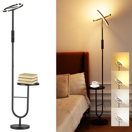 Lampada da Terra LED con Tavolino, 36W Piantana LED Dimmerabile con Telecomando e Touch, Lampada Soggiorno da Terra, Lampada da Terra Design Nera, Testa Girevole 360°, 4 Temperature Colore AVEN MF19