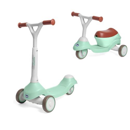Chicco Monopattino Evolutivo 2 in 1, Cavalcabile da 1 Anno, Monopattino dai 2 Anni, Portata Max 20 kg, Manubrio Sterzante e Ruote Gommate, Leggero e Facile da Trasportare, Cavalcabile per Bambini