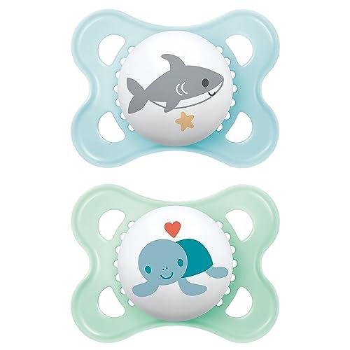 MAM Ciuccio originale | 0-6 mesi | Ciuccio per neonati | 94% accettazione | adatto per l'allattamento | consigliato dalle ostetriche | delicato sui denti | silicone SkinSoft | squalo/tartaruga | 2