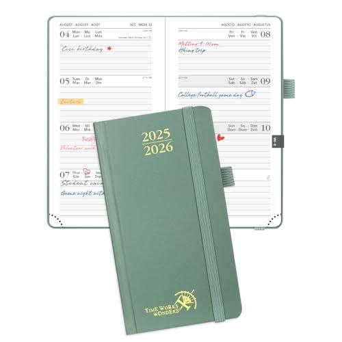 POPRUN Agenda 2025 2026 Settimanale Piccola 16,5 x 9 cm, Copertina Rigida Diario Scuola 17 Mesi da Ago.2025 a Dic.2026, Carta Spessa da 80 GSM, Verde Mezzanotte