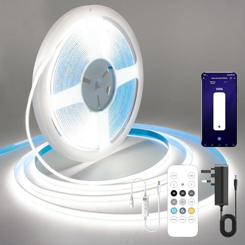FUIQI Striscia LED COB 10metri,striscia led cob bianco luce diurna 6000K,24V Smart app e telecomando Striscia LED dimmerabile,320LED/M,CRI>90, larghezza,adatto per camere da letto,cucine,armadi