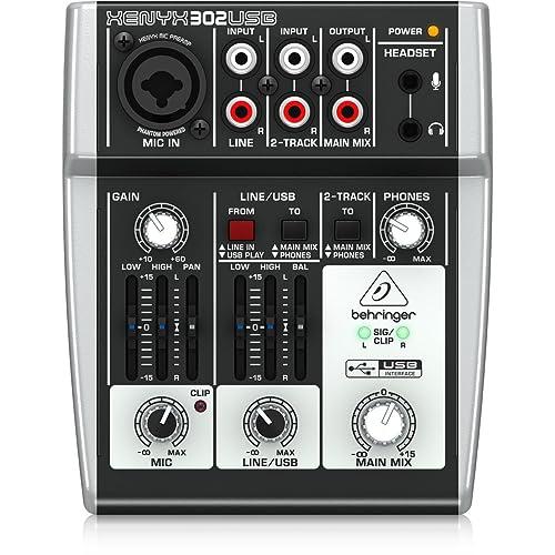 Behringer 302USB Mixer premium a 5 ingressi con preamplificatore microfonico XENYX e interfaccia USB/audio,Compatibile con PC e Mac
