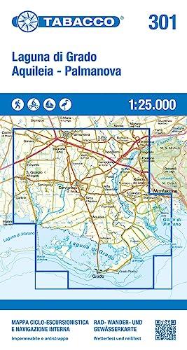 Laguna di Grado, Aquileia, Palmanova. Mappa ciclo-escursionistica e navigazione interna in scala 1:25.000, antistrappo, impermeabile, fotodegradabile. ... multilingue: Tabacco Wanderkarte 301 1:25000