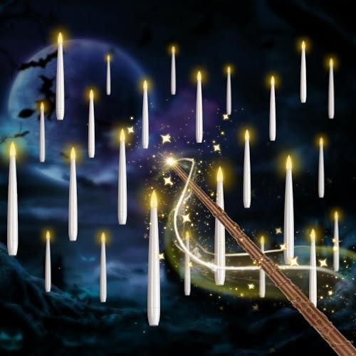 SLVCREK - Candele a LED galleggianti, 20 candele magiche da appendere con bacchette telecomando