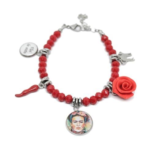 Bracciale cristalli rossi ispirato a Frida con charms