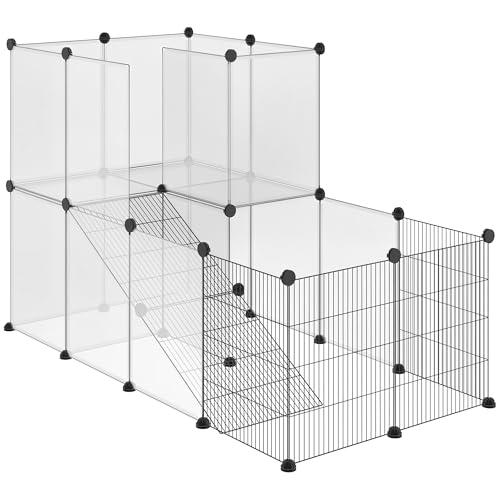 PawHut Recinto Modulare per Conigli, Cincillà e Porcellini d'India, Box per Animali di Piccole Dimensioni, 27 Pannelli Acciaio e Resina