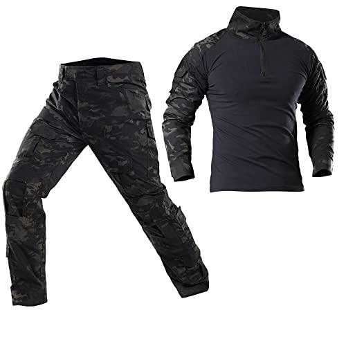 WISEONUS Camicia e Pantaloni Mimetici Tattico Softair uniforme Combat BDU Uomo Tuta Mimetica Paintball Uniforme Militare Tattica