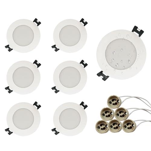 GY Porta Faretto LED da Incasso, Cornice Faretti LED da Incasso GU10 per Cartongesso, Portafaretto Rotondo Bianco, Impermeabile IP65, Apertura Ø75 x 85 mm, 6 Portalampade GU10 e MR16 Inclusi