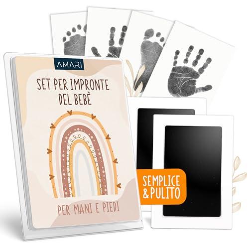 Amari ® Set di impronta di mani e piedi di neonato, inclusi 2 tamponi d'inchiostro e 4 schede di stampa - Regalo per la nascita di un bambino (Piccolo (0-6 mesi))