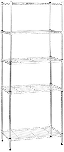 Amazon Basics Scaffaliera a 5 ripiani stretti, altezza dei ripiani e piedini di livellamento regolabili, peso massimo 453 kg, Cromo, 34 x 58.9 x 152.5 cm (D x W x H)