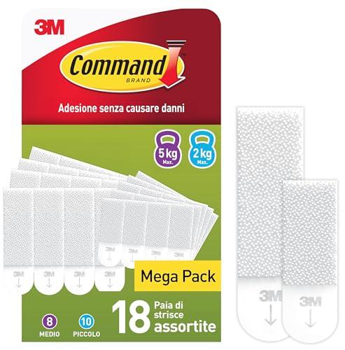 Command Strisce Adesive Appendiquadri, Bianco, 10 Coppie di Strisce Piccole (S), 8 Coppie di Medie (M) - ottimale per Appendere Quadri, Cornici e Specchi al Muro senza Chiodi