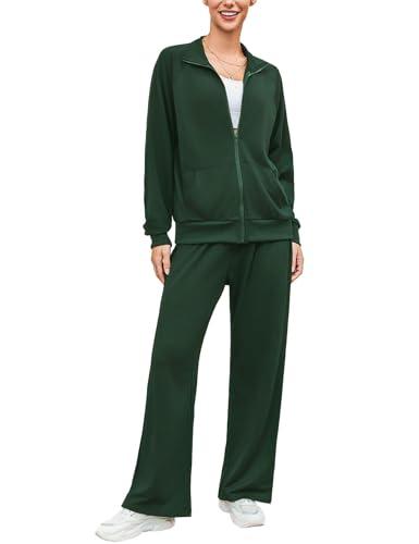 Terecey Tuta Donna Completa 2 Pezzi Tute Sportive Completa Tuta Invernale Elegante Tute de Ginnastica Felpata Casual Abbigliamento per Jogging Correre Fitness Verde L