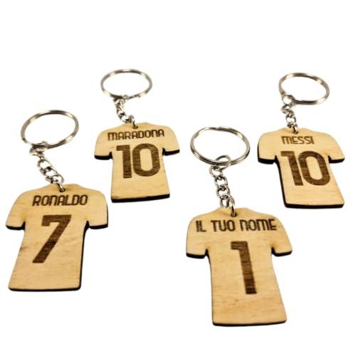 GDG Laser Collection Portachiavi in Legno con Nome e Numero Personalizzabile. (Maglia da calcio)