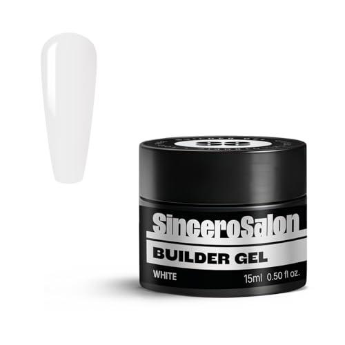 Sincero Salon - Gel Costruttore per Unghie Alta Denista - White - senza TPO - Autolivellante - Non Acido Builder Gel Ricostruzione Unghie Professionale - UV LED - 15ml