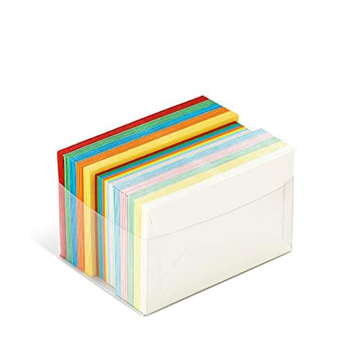 Favini A57X151 Scatola multicolore da 100 Buste e 100 Cartoncini 5 colori intensi + 5 colori pastello assortiti Dimensioni 7,2x11 cm. Tanti colori ideali per ogni occasione speciale, Made in Italy