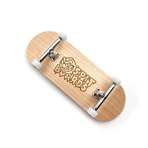 SPITBOARDS 34 mm Fingerboard completo in legno Pro Set-Up (pre-assemblato, 5 strati), Pro Trucks, ruote con cuscinetto CNC, striscia di aderenza in schiuma, (pianta: legno d'acero, trucks: argento