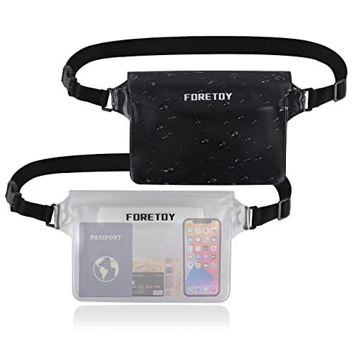 FORETOY Borsa Impermeabile IP68 Mare Custodia [2 Pezzi] Dry Bag, Borsa Stagna, Marsupio con Schermo Touch con Cintura Regolabile per Spiaggia Nuoto, Canottaggio, Pesca, Escursioni