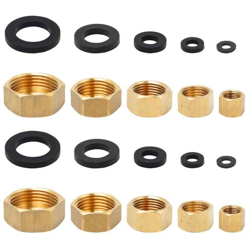 Neikafan 10 Pezzi Tappo Ottone Nichelato Femmina 1/8 1/4 3/8 1/2 3/4 Pollice Tappo in Ottone Femmina con Guarnizione 10 Pcs, Tappo Filettato Femmina per Tubi de Acqua Esterni da Giardino