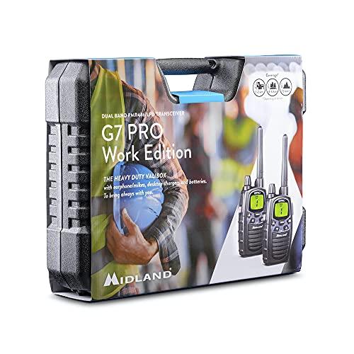 Midland - Set 2 Walkie Talkie G7 PRO Work Edition, Ricetrasmittenti Professionali 85 Canali - 16 PMR446/69 LPD Senza Licenza, Copertura 10 Km, Autonomia 18 Ore, Batterie Ricaricabili e Accessori