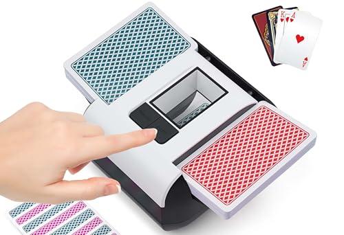 OBLITZON Mischia Carte Automatico, Mescolatore Carte da Gioco Elettrico per 1-2 Mazzi modalità Auto e Manuale Batteria Ricaricabile Basso Rumore per Poker Uno Skip-Bo Phase 10 Texas Hold'em Blackjack