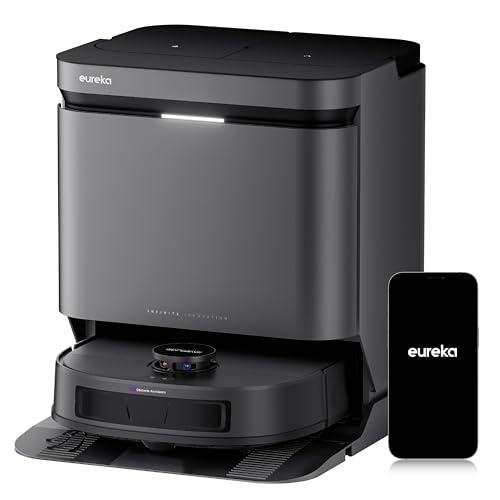 EUREKA J15 Evo Ultra Robot Aspirapolvere e Lavapavimenti, Aspirazione 22.000Pa, Mocio Estendibile 100% Bordi, Autolavaggio/Asciugatura 55°C, 75 Giorni Autonomia, Animali Domestici, Anti-Groviglio,Nero