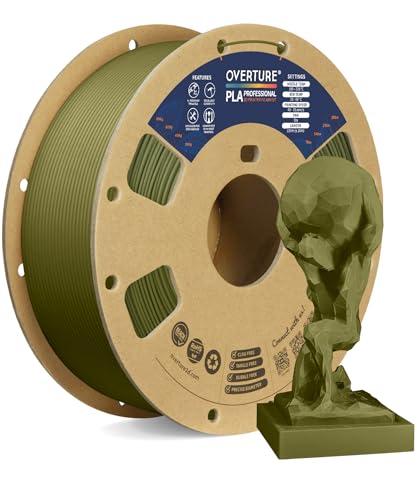 OVERTURE PLA+ Filamento 1.75mm, Toughness Enhanced PLA Roll, Professionale PLA Tenacia, 1kg Filamento(2.2lbs), Precisione Dimensionale 99% Probabilità +/- 0.02 mm (Verde Militare)