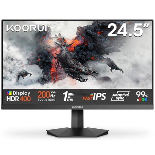 KOORUI G2511P 25 Pollici Gaming Monitor, Full HD 1080p, Fast IPS, 200Hz, 1ms, HDMI(2.0)*2, Adaptive Sync, VESA (75mm*75mm) Compatibile, Eye Care, Inclinazione Regolabile