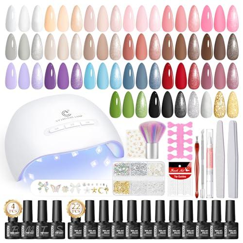 PEACECOLOR 37 Pezzi Kit Semipermanente Unghie, 22 Colori Smalti Semipermanenti per Unghie con Lampada UV/LED, 4 Base e Top Coat Decor Kit Manicure Strumenti Completi