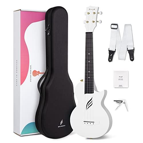 Ukulele Concerto Enya Nova U 23 pollici ukelele kit per principianti e Professionale con tutto il corpo in fibra di carbonio,borsa imbottita,tracolla,capotasto,corde di scorta(bianco)