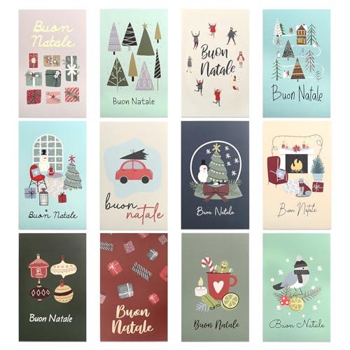 Kesote 24 Biglietti Auguri Natale, Biglietto Auguri Natale, Biglietti Auguri Natale Piccoli, Biglietti Natale con Busta, 12 Modelli con Disegni di Fiori 24 Biglietti + 24 Buste