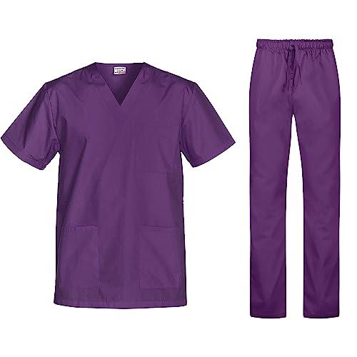 B-well Cesare Uniforme Sanitaria Donna e Uomo Unisex Set con Camice e Pantalone, viola mirtillo, M