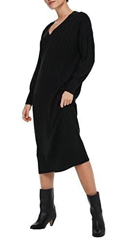 ONLY Onlnew Tessa L/S Midi V-Neck Dress Knt Abito Lungo, Nero, L Donna