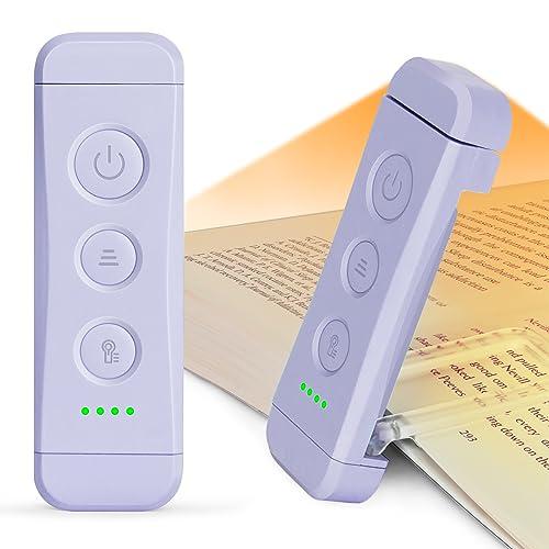 Glocusent Luce per Lettura Libri a Letto, Luce da Lettura a LED portatile con clip, 3 Colori ambra e 5 Luminosità regolabili, Lampada Lettura ricaricabile USB, perfetta per Amanti dei Libri