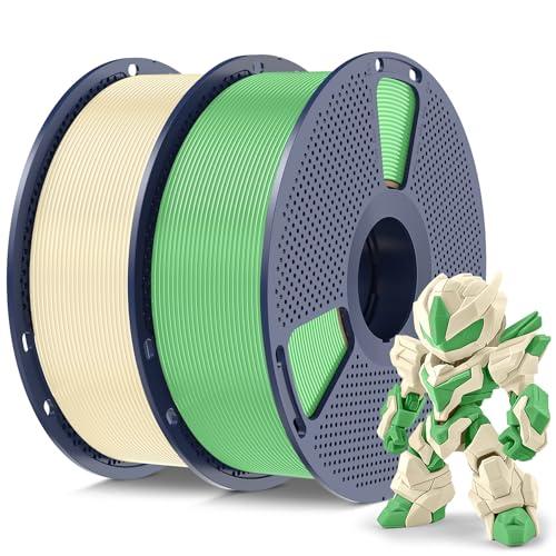 SUNLU High Speed PLA Meta Filamento, 2KG PLA 3D Filamento 1,75mm, Più Resistente Filamento, Precisione Dimensionale +/- 0.02mm, Totale 2kg, 1kg per Rocchetto, Confezione da 2, Bianco Crema+Verde Mela