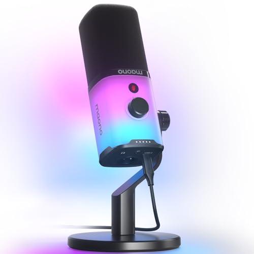 MAONO Microfono XLR/USB Gaming con Software, Microfono Dinamico per PC con RGB per lo Streaming e Podcasting, Cardioide Microfono per Registrare con Cancellazione del Rumore, Pulsante Mute PD100X