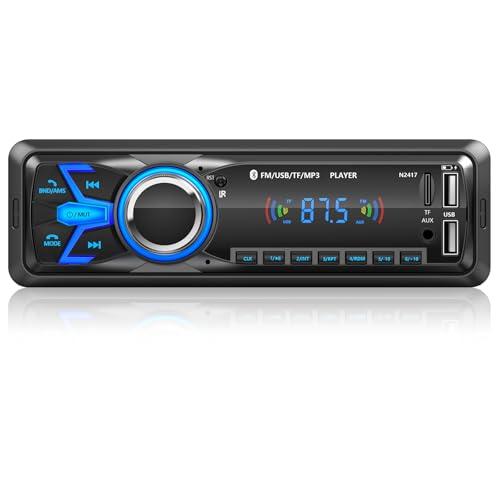 Autoradio Bluetooth,Wistrue Stereo Auto Bluetooth Autoradio 1 DIN FM Radio Auto Lettore MP3 Supporta 2 USB/Ricarica rapida/SD/AUX/Telecomando/supporto iOS/Android