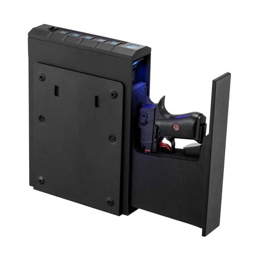 VEVOR Cassaforte per Pistola con Impronta Digitale Password Cinque Cifre Chiave, Cassaforte per Pistole con Illuminazione per 1 Pistola e caricatore 23 x 7 x 32 cm, Custodia per Pistola per Comodino