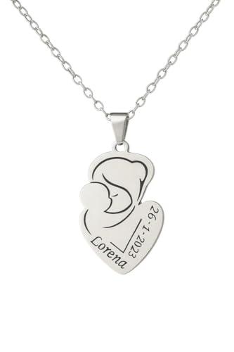 Generico Collana Mamma e Bambino Personalizzata con Nome e Data – Acciaio Inossidabile – Idea Regalo per Mamma, Nascita e Battesimo