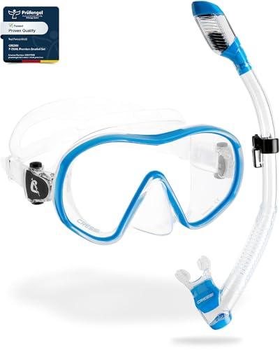 Cressi F-Dual + Supernova Dry Combo Clear/Blue - Combo Set Unisex Maschera F-Dual e Dry Snorkel per Snorkeling e Immersioni, Trasparente/Blu, Taglia Unica
