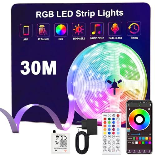 Anmossi Striscia LED 30 Metri,Strisce Led RGB con Bluetooth APP e Telecomando,Musica Sincronizza,Modalità Temporizzazione,la Adatto per Interni,Camera,Soggiorno,Feste e per la Decorazioni per la Casa
