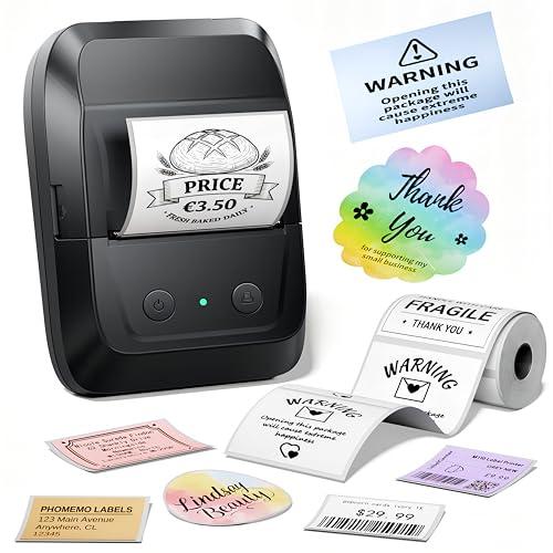 Memoking Stampante per etichette Bluetooth A42, autoadesiva, dimensioni di stampa 20 – 50 mm, Thermo Label Printer per codici a barre, logo, indirizzo, vendita al dettaglio, ufficio, stampante per